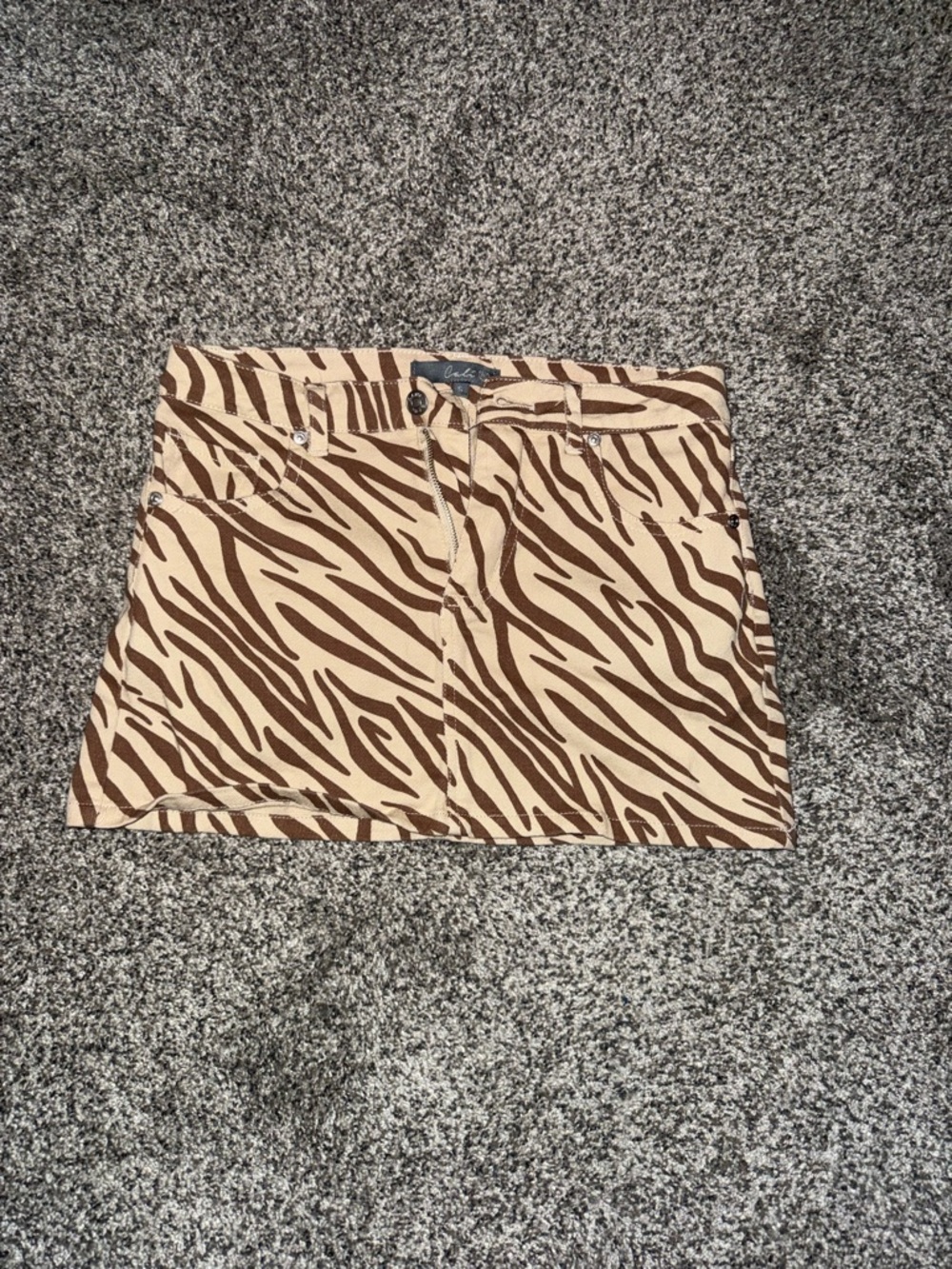 Zebra Print Mini Skirt in Brown & Cream